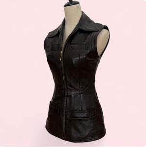 Vintage goth Bebe San Francisco Black Leather Zip-Up Vest